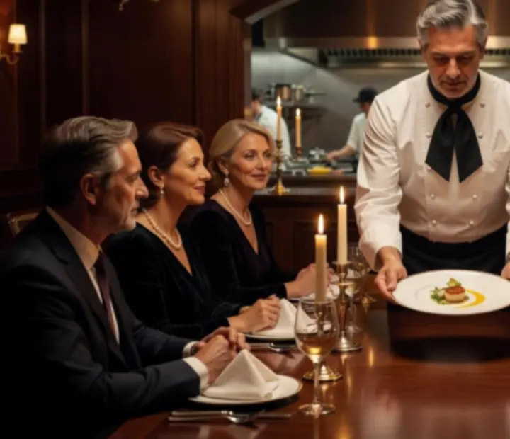 Hosté u Chef's Table sledující práci šéfkuchaře