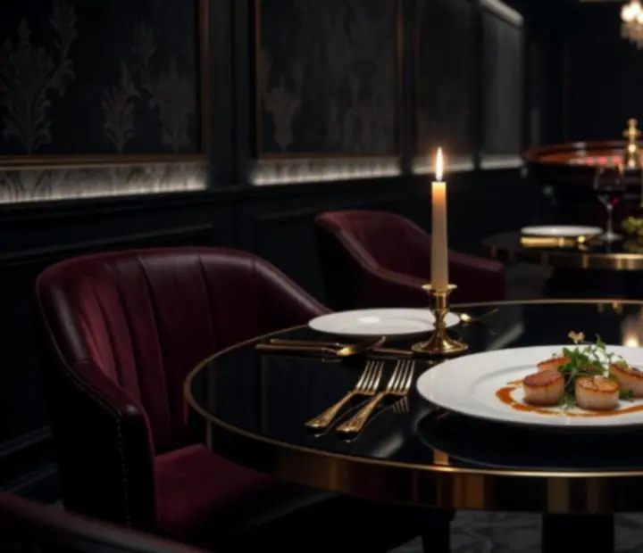 Sezonní degustace v tlumeně nasvíceném interiéru restaurace