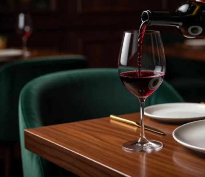 Someliér servíruje sklenku vína k degustačnímu menu